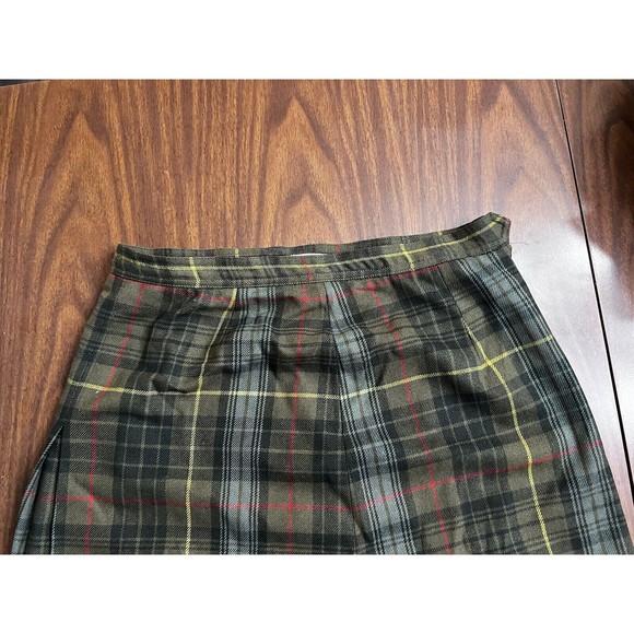 VTG Evan Picone Wool Skirt Sz L? Green Brown Yellow Plaid Pleated Union Made USA - Picture 4 of 9